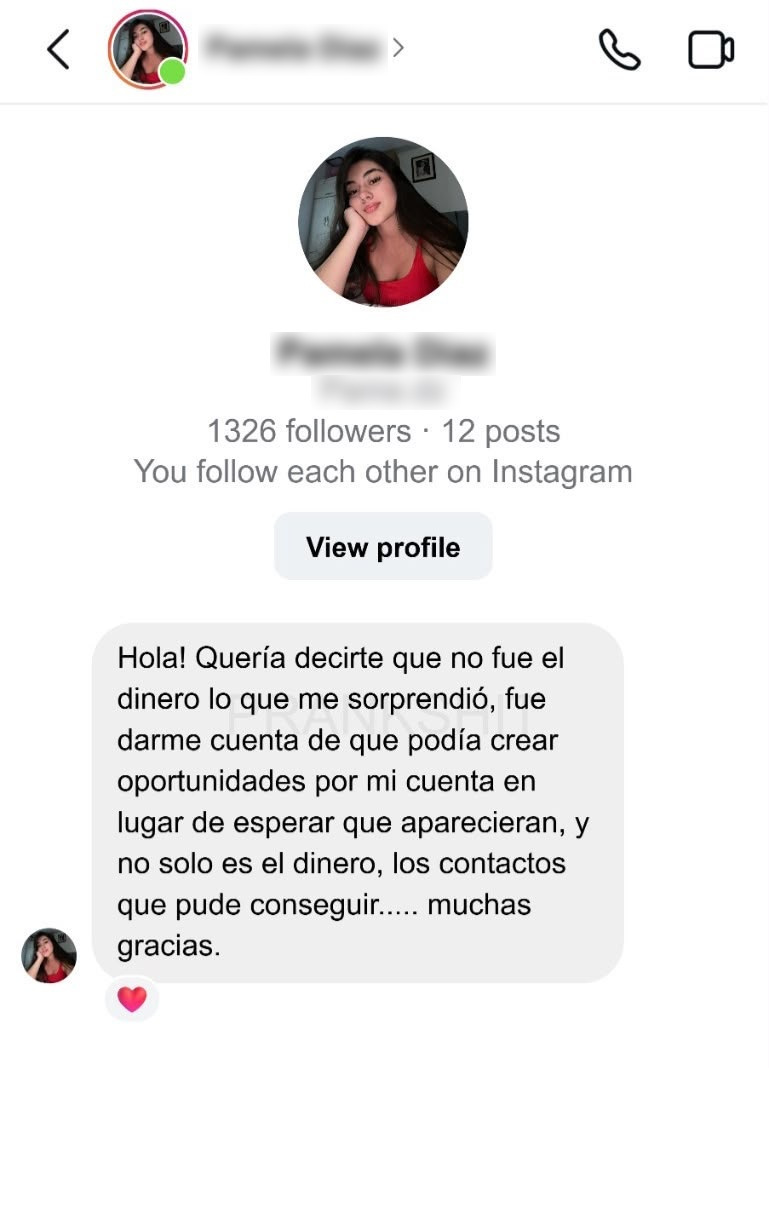 Captura anonimizada del testimonio 1 sobre Reto Creativo