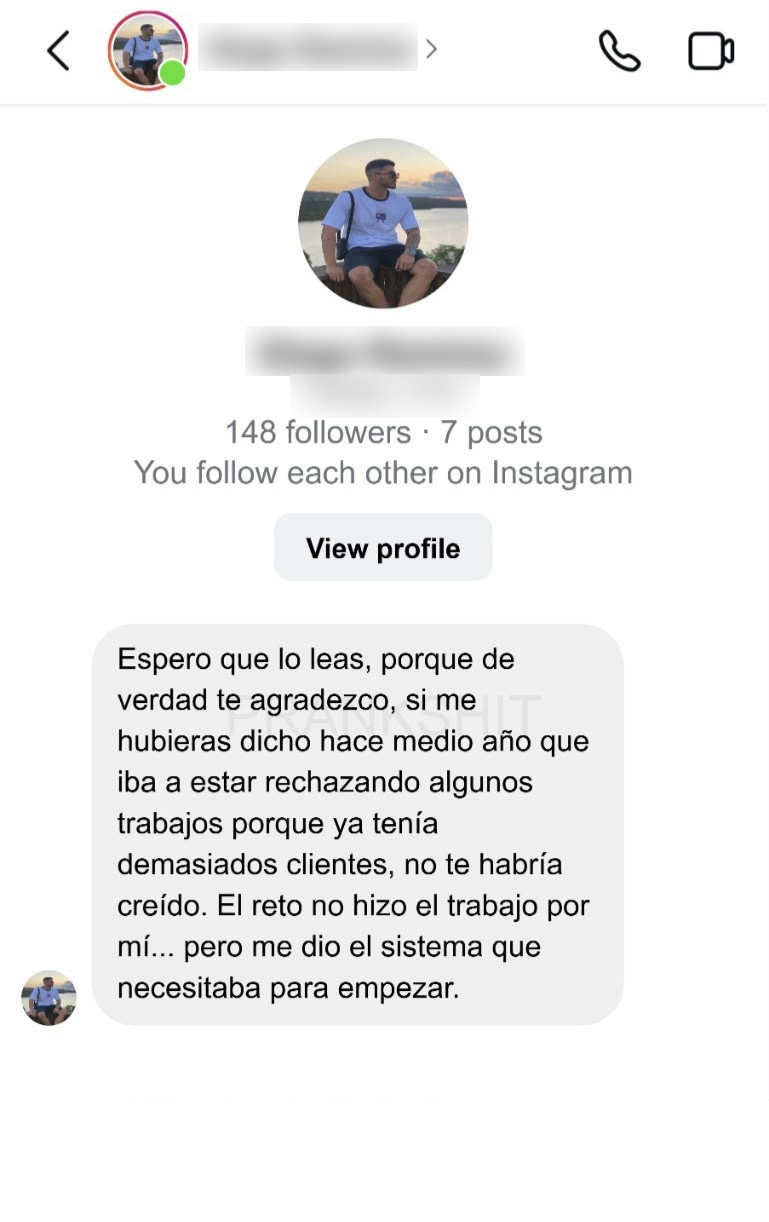 Captura anonimizada del testimonio 2 sobre Reto Creativo