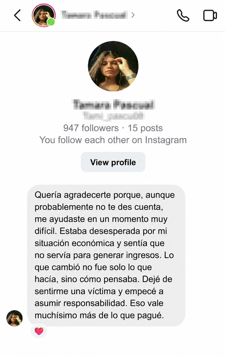 Captura anonimizada del testimonio 3 sobre Reto Creativo